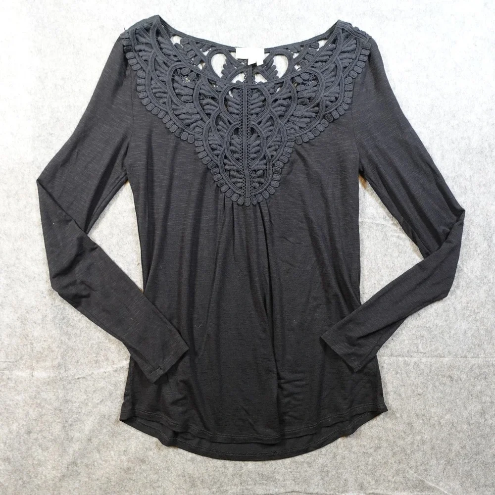 Anthropologie Top Womens Extra Small Meadow Rue Lace Detail Black Blouse